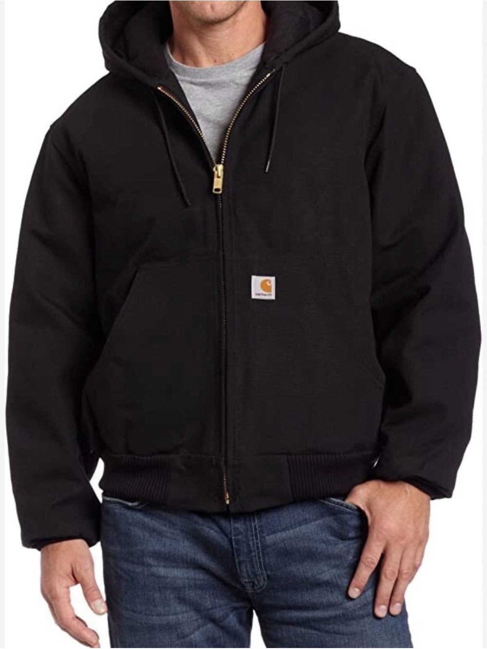 Carhartt Black Hooded Jacket with Yellow Stitch Accents